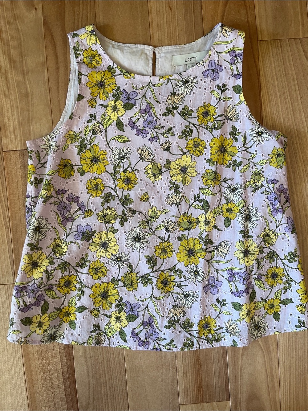 LOFT Yellow & Lavender Floral Eyelet Tank